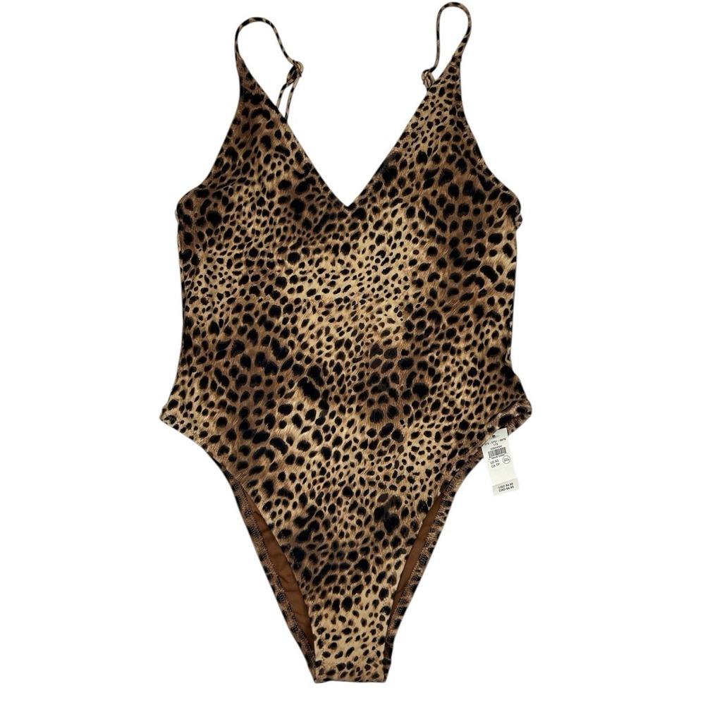 Aerie Real Good One Piece Swimsuit XS Leopard Print Cheeky V-Neck Plunge NWT - Picture 2 of 5